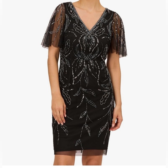 Women's Beaded V Neck Short Dress - Picture 2 of 7